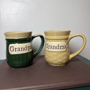 Vintage Cracker Barrel Stoneware Grandpa Grandma Mugs Cottagecore Grandparents